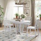 Farmhouse Solid Wood 4 Person Round Extendable Dining Table Set for Kitchen, Dining Room