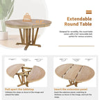Farmhouse Solid Wood 4 Person Round Extendable Dining Table Set for Kitchen, Dining Room
