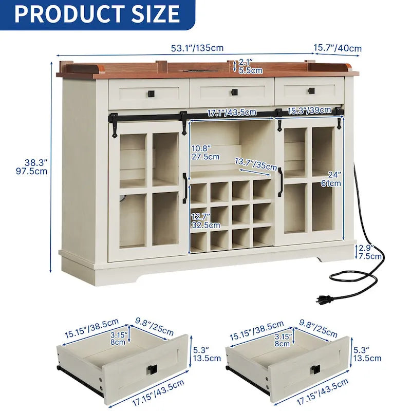 Moasis Farmhouse Sideboard Buffet with Wine Racks Storage Bar Cabinet with Drawers