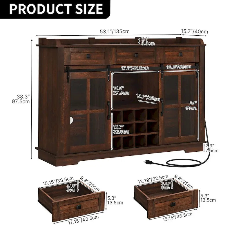 Moasis Farmhouse Sideboard Buffet with Wine Racks Storage Bar Cabinet with Drawers