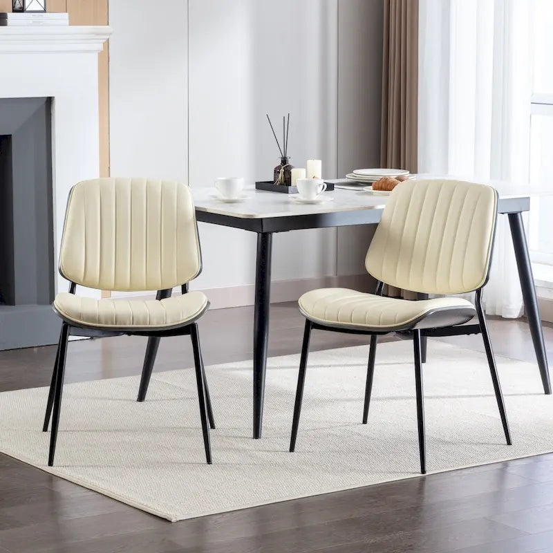 2PCS Faux Leather Chair with Metal Legs