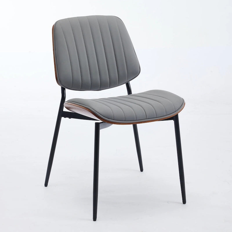 2PCS Faux Leather Chair with Metal Legs