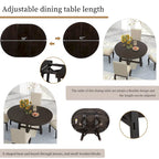 5-Piece Farmhouse Dining Table Set Wood Round Extendable Dining Table and 4 Upholstered Dining Chairs