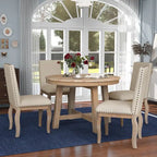 5-Piece Farmhouse Dining Table Set Wood Round Extendable Dining Table and 4 Upholstered Dining Chairs
