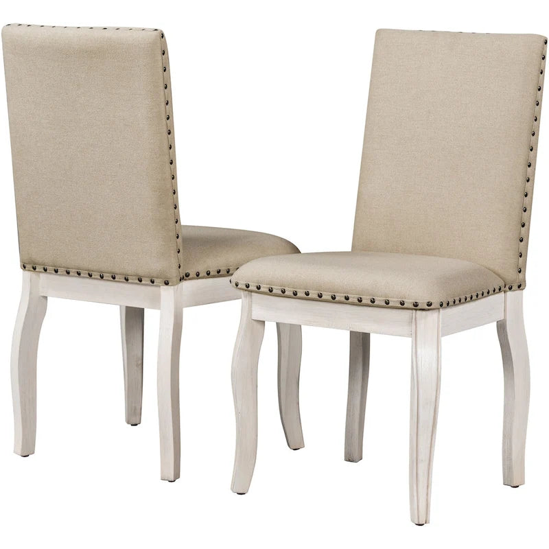 5-Piece Farmhouse Dining Table Set Wood Round Extendable Dining Table and 4 Upholstered Dining Chairs