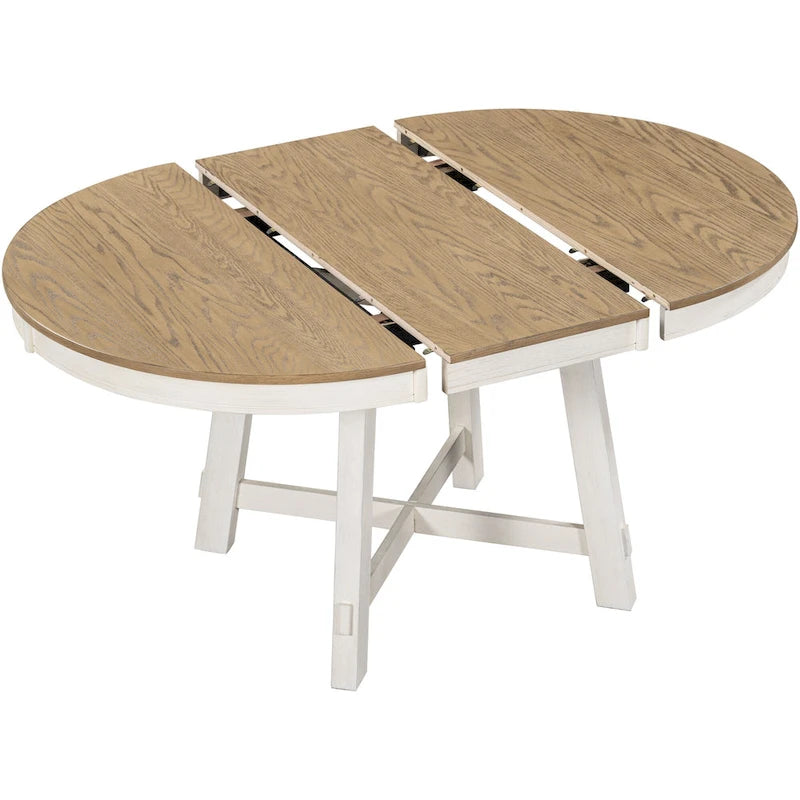 5-Piece Farmhouse Dining Table Set Wood Round Extendable Dining Table and 4 Upholstered Dining Chairs