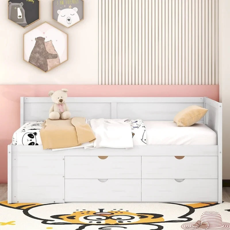 Daybed with Storage Drawers and Bookcase Shelves,Captains Corner Day Bed for Kids Boys Girls Adults