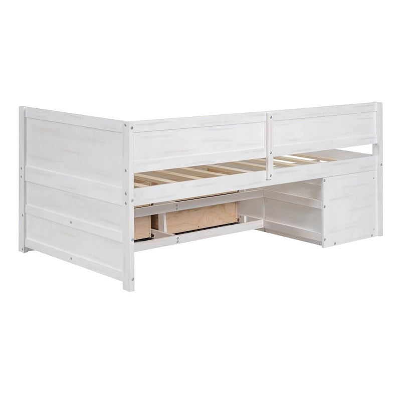 Daybed with Storage Drawers and Bookcase Shelves,Captains Corner Day Bed for Kids Boys Girls Adults