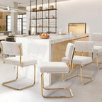 Mid Century Corduroy Dining Chairs with Gold Metal Base Set of 4