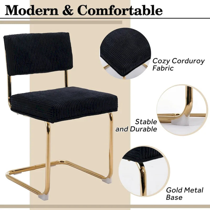 Mid Century Corduroy Dining Chairs with Gold Metal Base Set of 4
