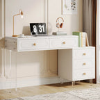 White 5-Drawer Computer Writing Desk with Acrylic Base for Home Office