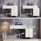 White 5-Drawer Computer Writing Desk with Acrylic Base for Home Office