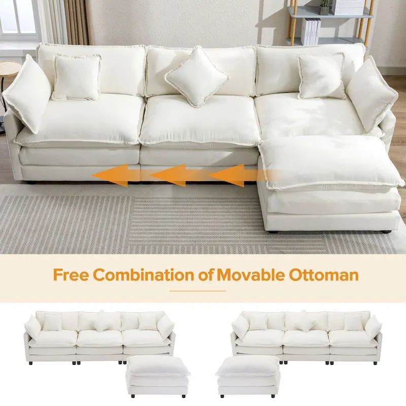 L-Shape Chenille Upholstered Sofa with Ottoman by Harper&Bright Designs