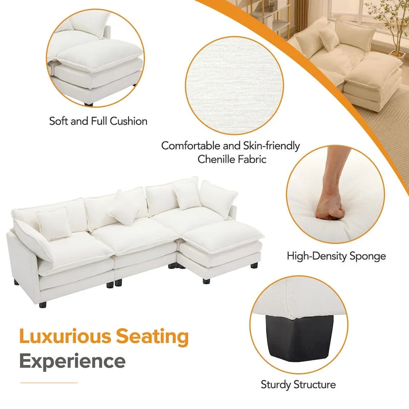 L-Shape Chenille Upholstered Sofa with Ottoman by Harper&Bright Designs