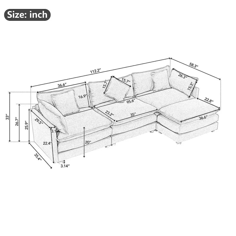 L-Shape Chenille Upholstered Sofa with Ottoman by Harper&Bright Designs