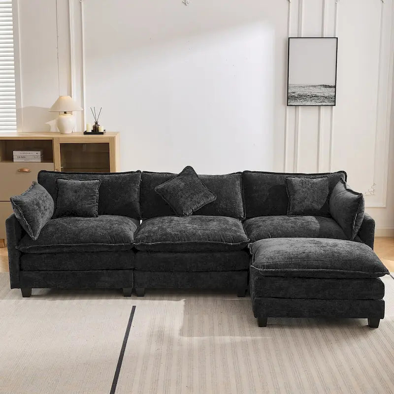 L-Shape Chenille Upholstered Sofa with Ottoman by Harper&Bright Designs