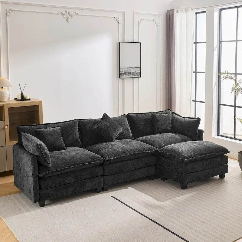 L-Shape Chenille Upholstered Sofa with Ottoman by Harper&Bright Designs