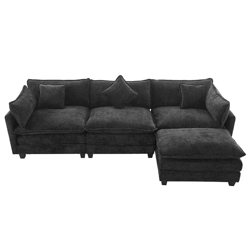 L-Shape Chenille Upholstered Sofa with Ottoman by Harper&Bright Designs