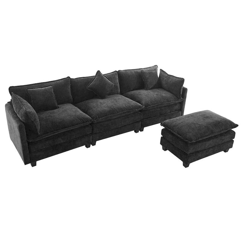 L-Shape Chenille Upholstered Sofa with Ottoman by Harper&Bright Designs
