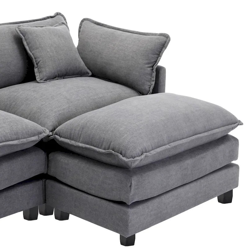 L-Shape Chenille Upholstered Sofa with Ottoman by Harper&Bright Designs