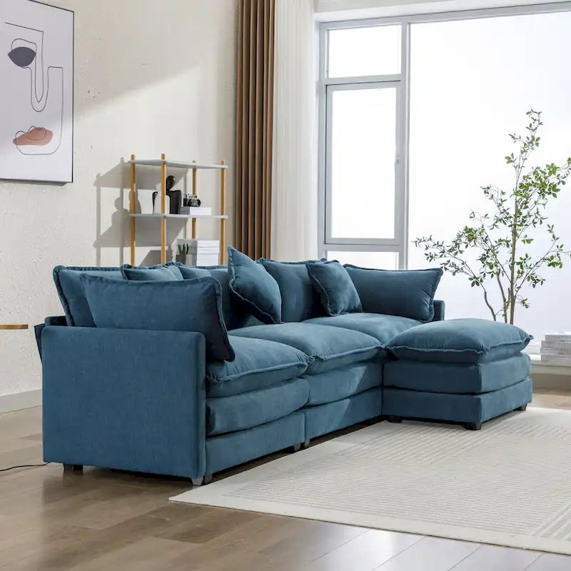 L-Shape Chenille Upholstered Sofa with Ottoman by Harper&Bright Designs