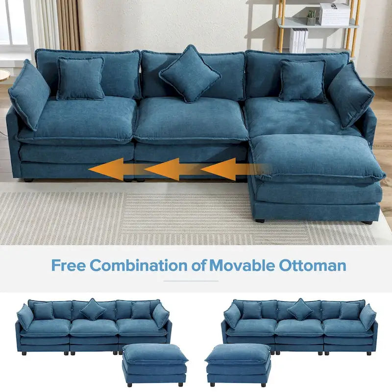 L-Shape Chenille Upholstered Sofa with Ottoman by Harper&Bright Designs
