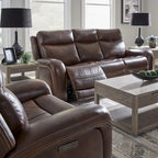 Blair Leather Dual Power Reclining Sofa - Cognac
