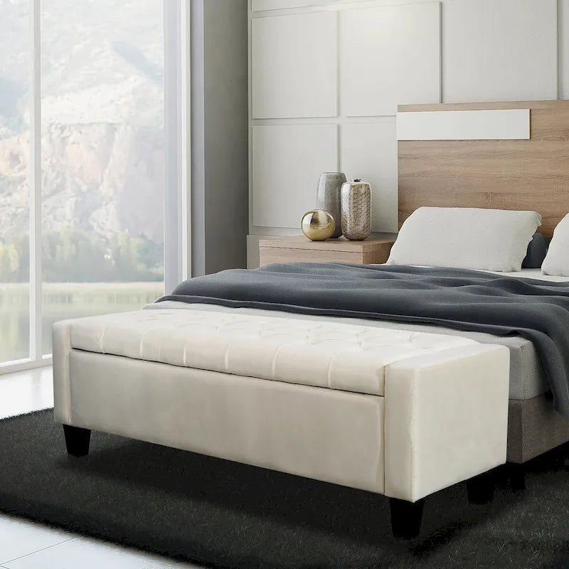 Porthos Home Warren Velvet Button Tufted Storage Bench