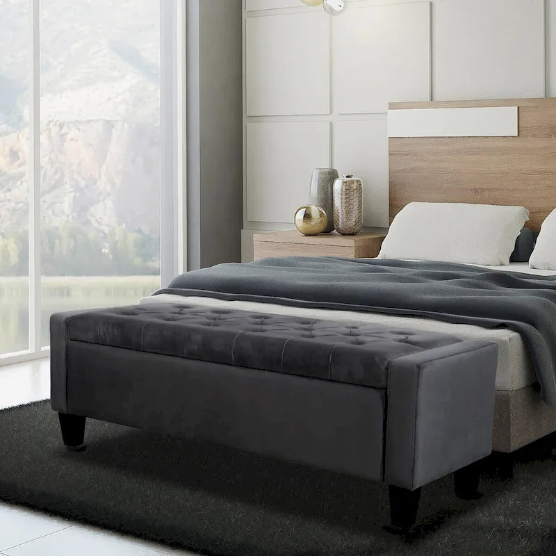 Velvet Storage Bench - Button Tufted - Flip Top Lid - 250lb Capacity