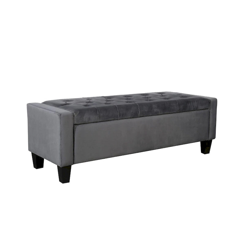 Velvet Storage Bench - Button Tufted - Flip Top Lid - 250lb Capacity