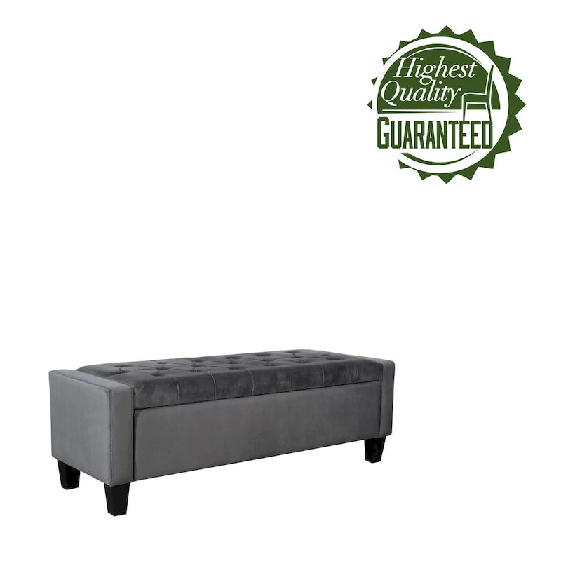 Velvet Storage Bench - Button Tufted - Flip Top Lid - 250lb Capacity