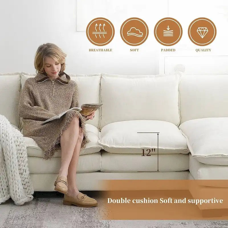 5-seat Chenille L-Shape Sectional Sofa with Reversible Chaise Sleeper Sofa Couch for Living Room, Apartment