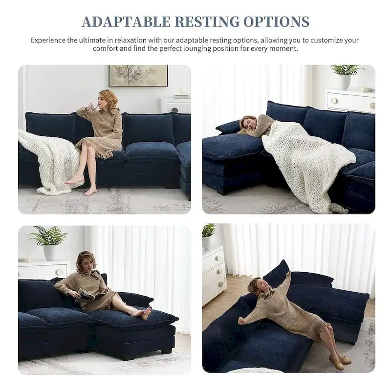 5-seat Chenille L-Shape Sectional Sofa with Reversible Chaise Sleeper Sofa Couch for Living Room, Apartment