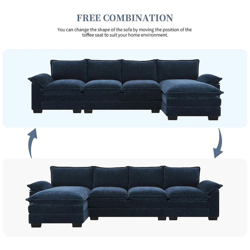 5-seat Chenille L-Shape Sectional Sofa with Reversible Chaise Sleeper Sofa Couch for Living Room, Apartment