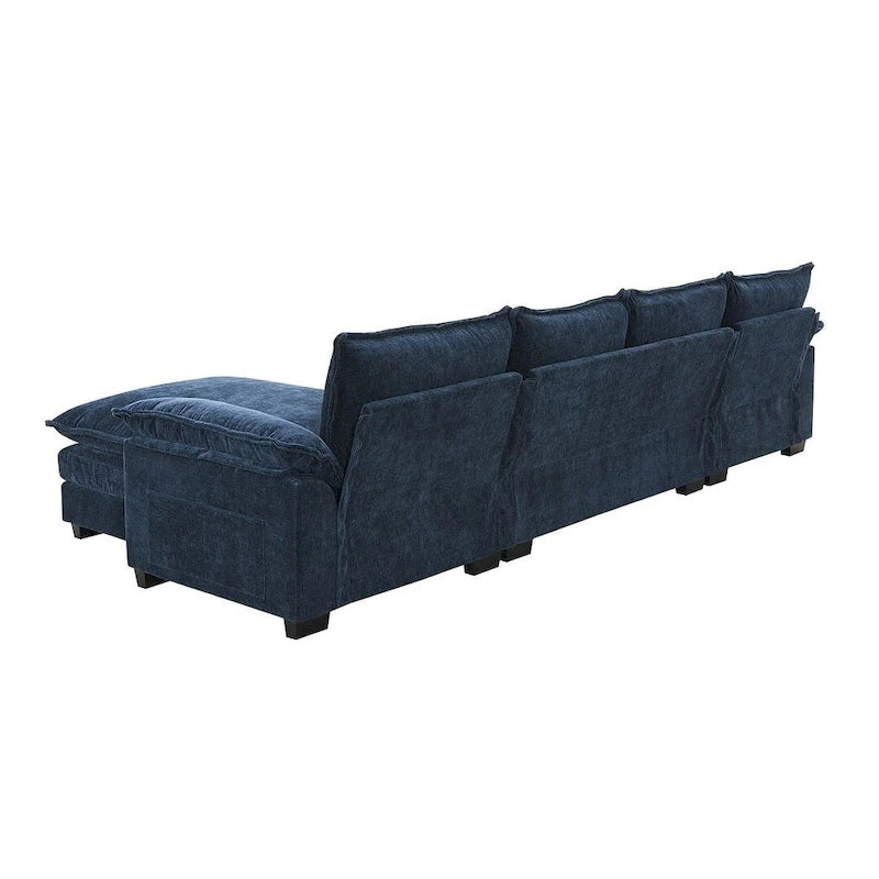 5-seat Chenille L-Shape Sectional Sofa with Reversible Chaise Sleeper Sofa Couch for Living Room, Apartment