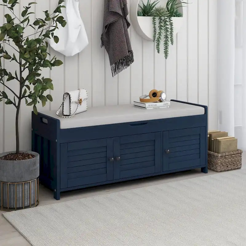 Birch Storage Bench - 3 Shutter Doors - Removable Cushion - Seats 2