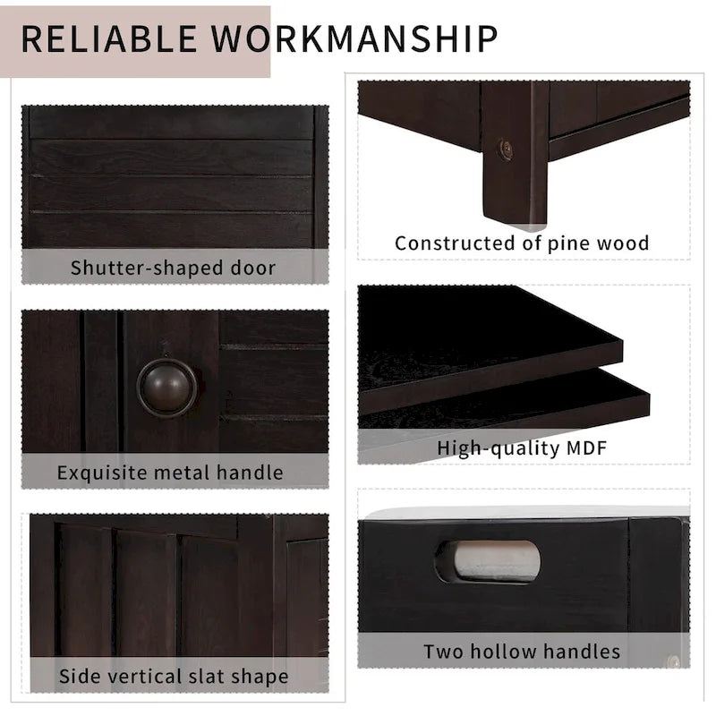 Birch Storage Bench - 3 Shutter Doors - Removable Cushion - Seats 2