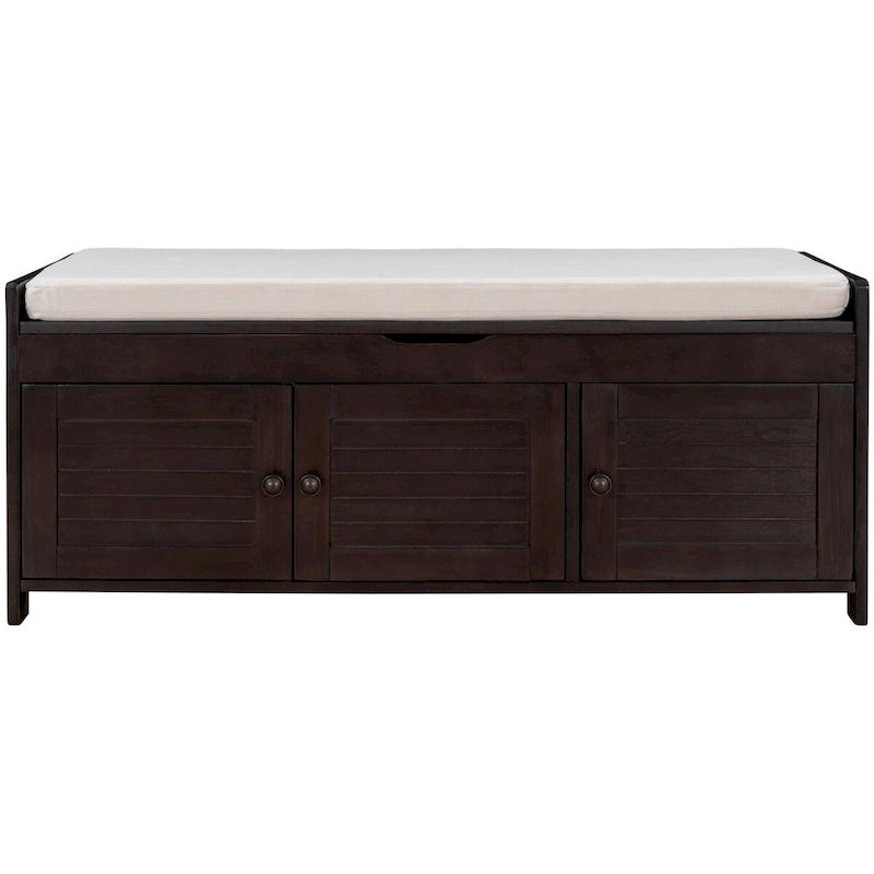 Birch Storage Bench - 3 Shutter Doors - Removable Cushion - Seats 2