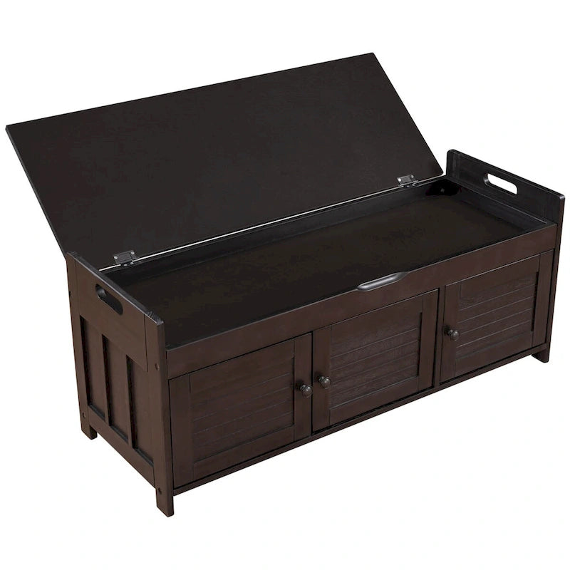 Birch Storage Bench - 3 Shutter Doors - Removable Cushion - Seats 2