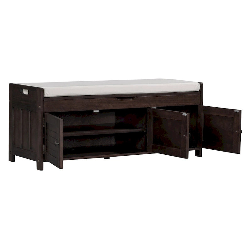 Birch Storage Bench - 3 Shutter Doors - Removable Cushion - Seats 2