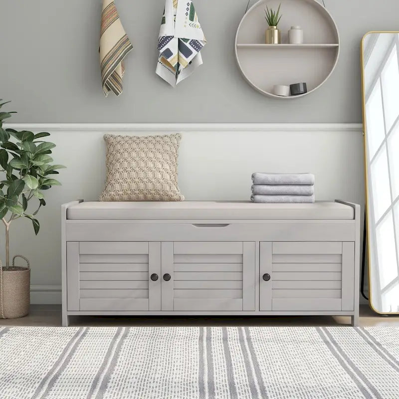 Birch Storage Bench - 3 Shutter Doors - Removable Cushion - Seats 2