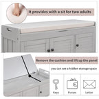 Birch Storage Bench - 3 Shutter Doors - Removable Cushion - Seats 2