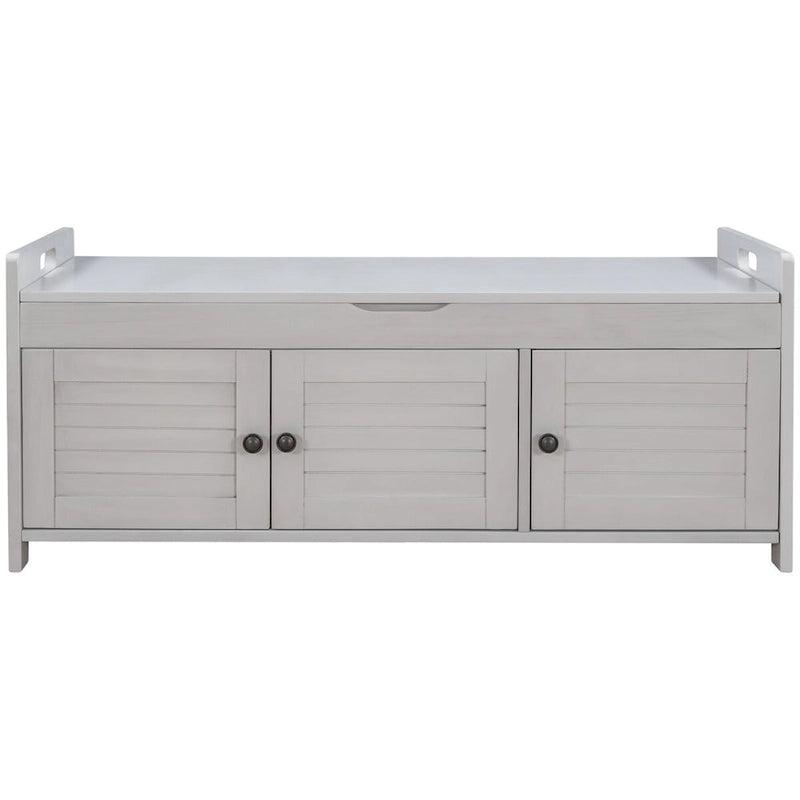 Birch Storage Bench - 3 Shutter Doors - Removable Cushion - Seats 2