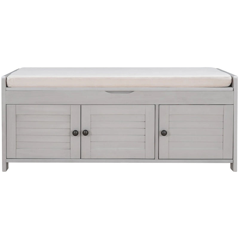 Birch Storage Bench - 3 Shutter Doors - Removable Cushion - Seats 2