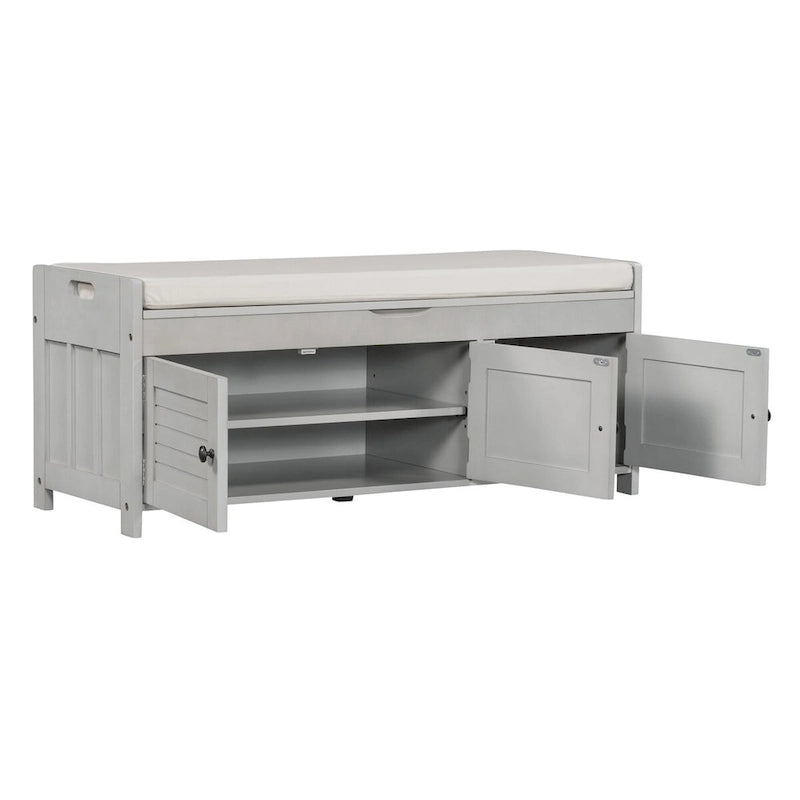 Birch Storage Bench - 3 Shutter Doors - Removable Cushion - Seats 2