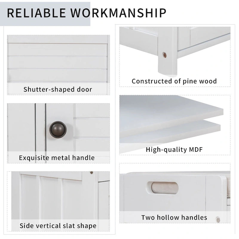 Birch Storage Bench - 3 Shutter Doors - Removable Cushion - Seats 2