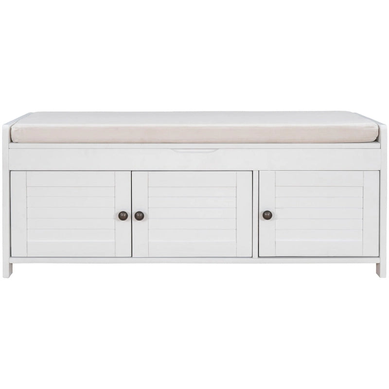 Birch Storage Bench - 3 Shutter Doors - Removable Cushion - Seats 2