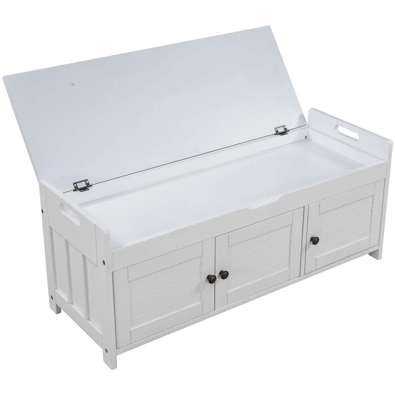 Birch Storage Bench - 3 Shutter Doors - Removable Cushion - Seats 2