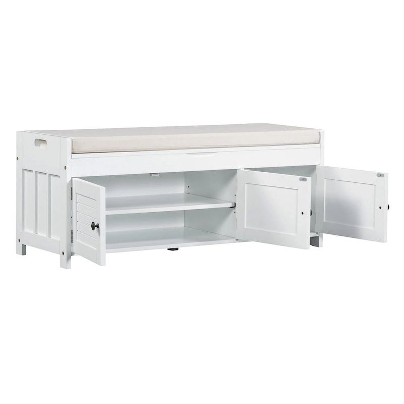 Birch Storage Bench - 3 Shutter Doors - Removable Cushion - Seats 2