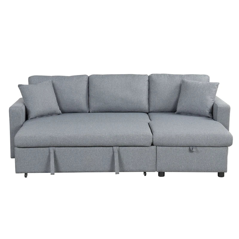 Upholstery Sleeper Sectional Sofa with Storage Space and 2 Tossing Cushions